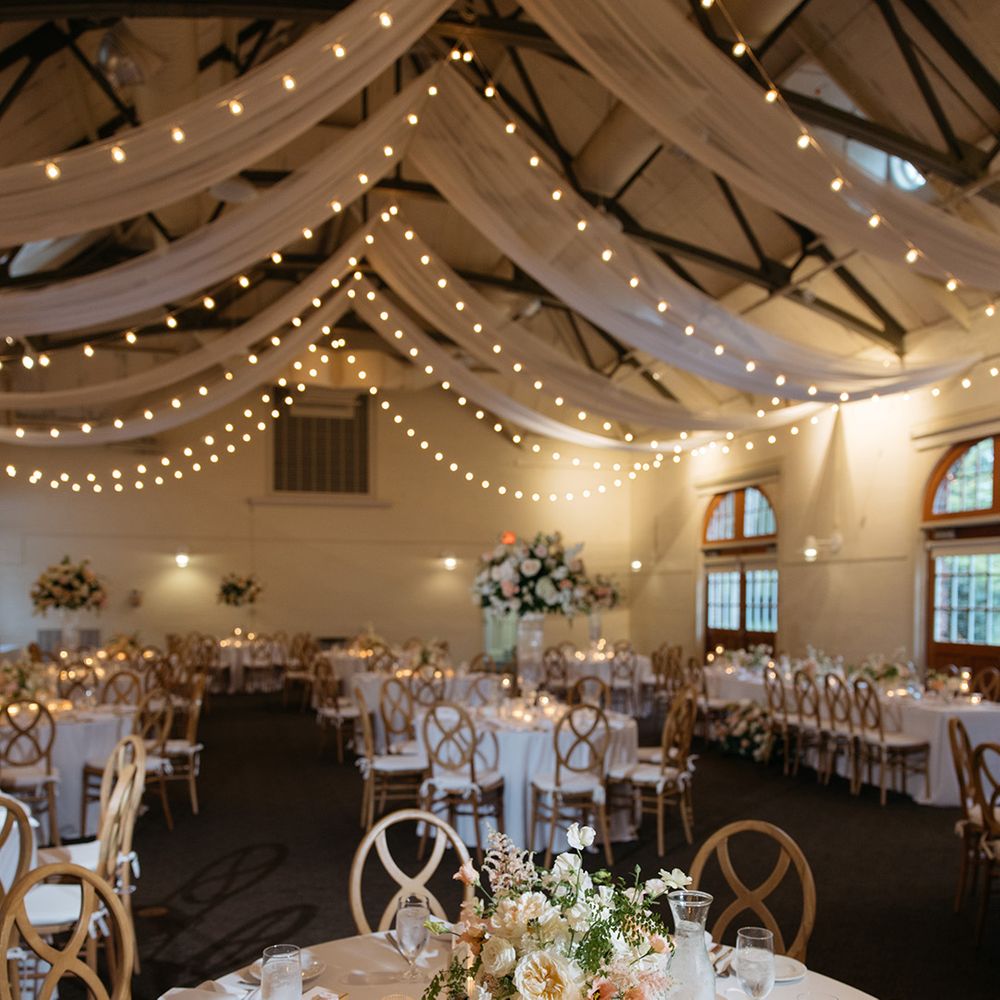 Fairy lights and draper at The Garden at Elm Bank