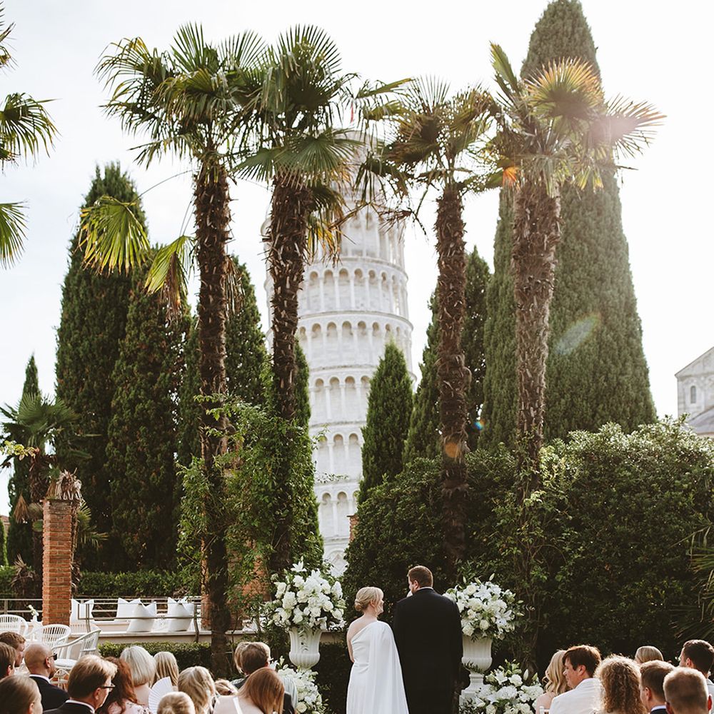 Leaning tower of Pisa garden wedding ceremony