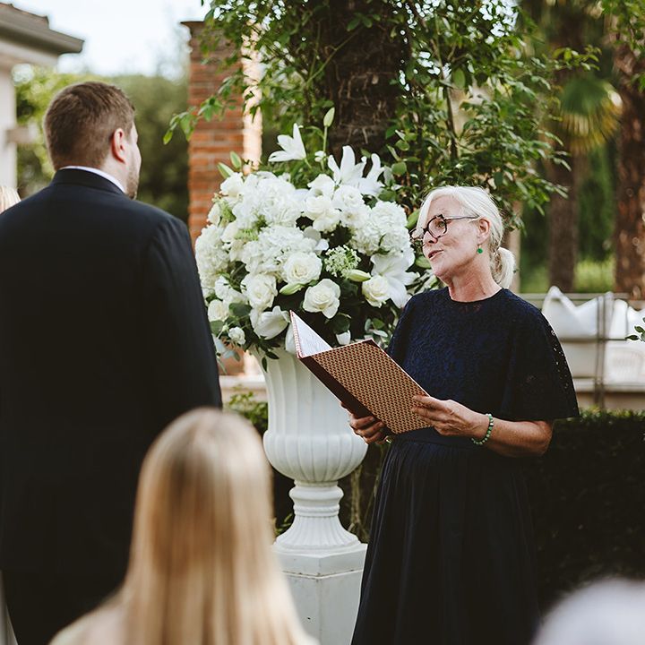 Officiant leads wedding ceremony 
