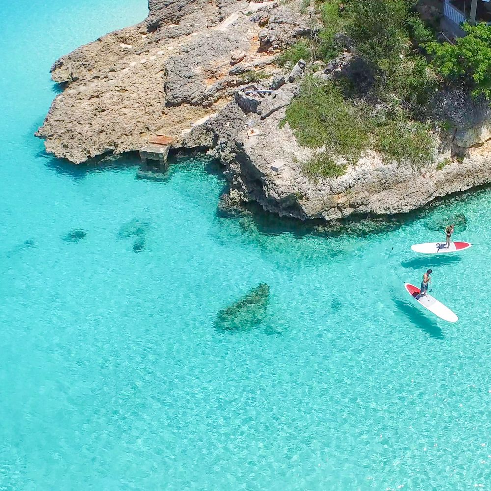 Couple does watersports activities in sea 