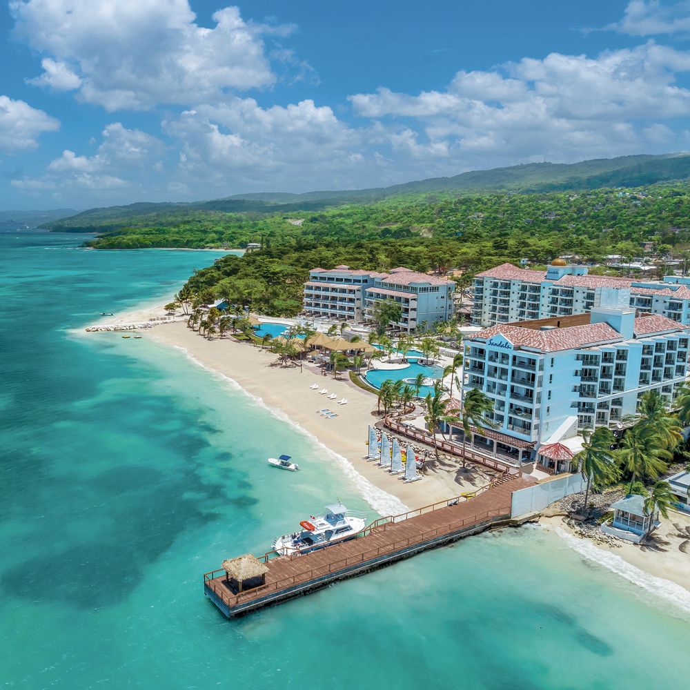 Sandals Dunn's River drone resort shot