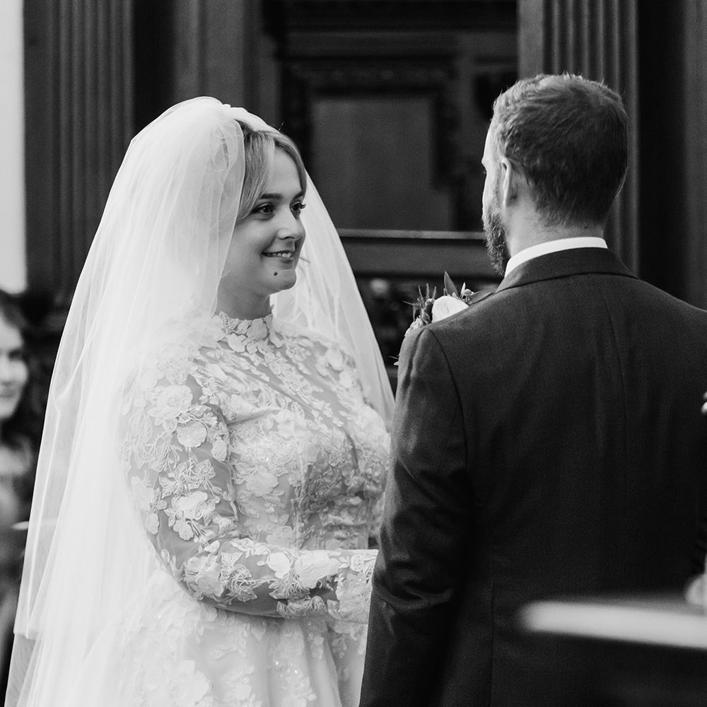 Bride with Priscilla Presley inspired veil 