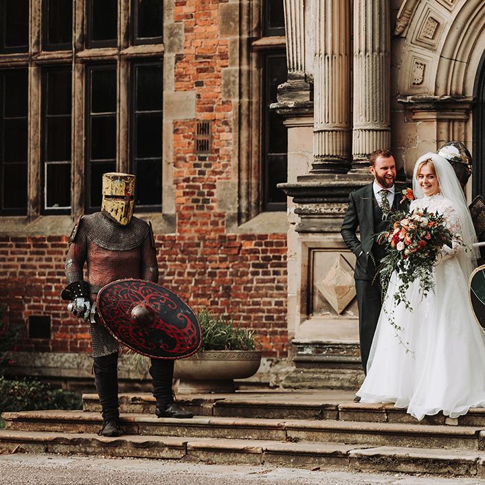 Medieval jousters at historical wedding 