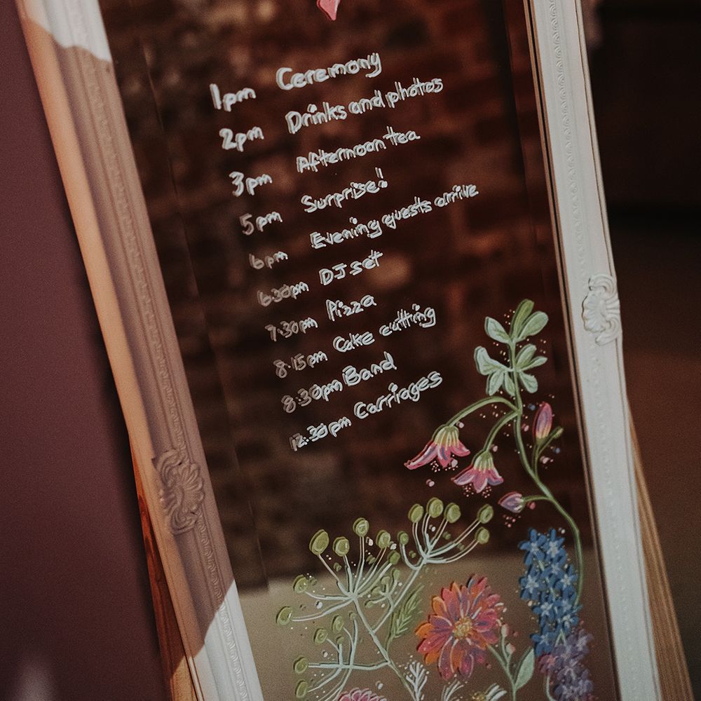Mirror wedding order of the day sign 