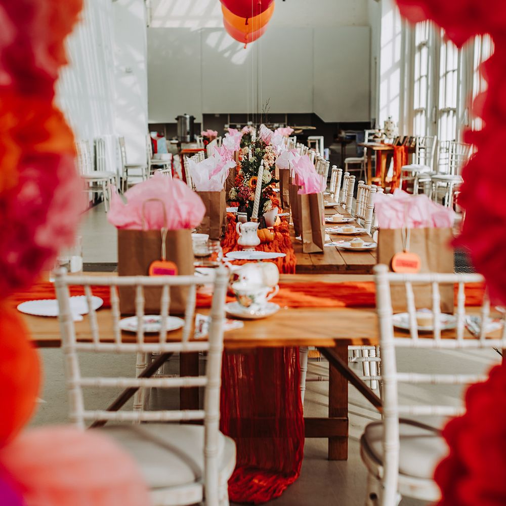 Pink and orange theme wedding tablescape 