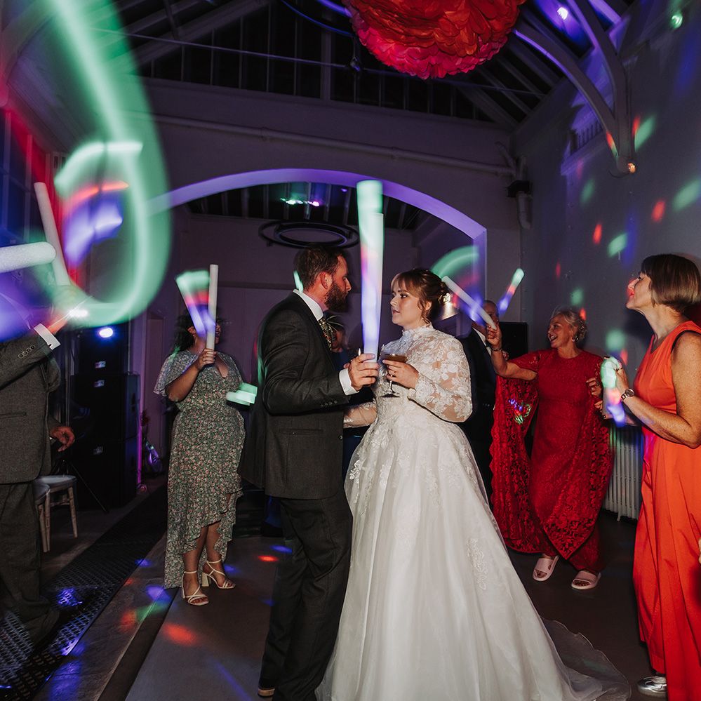 Wedding reception with colourful lights 