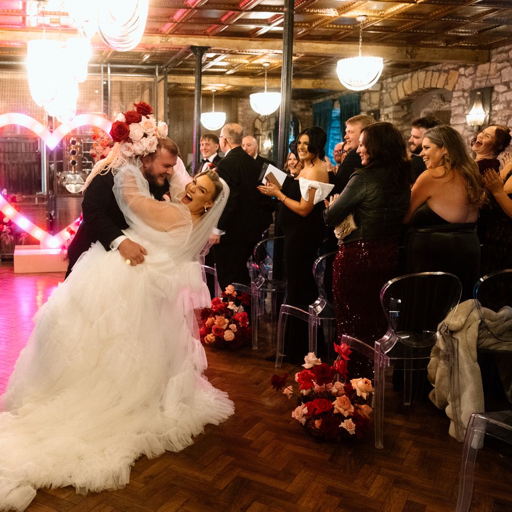 bride and groom aisle walk as married couple