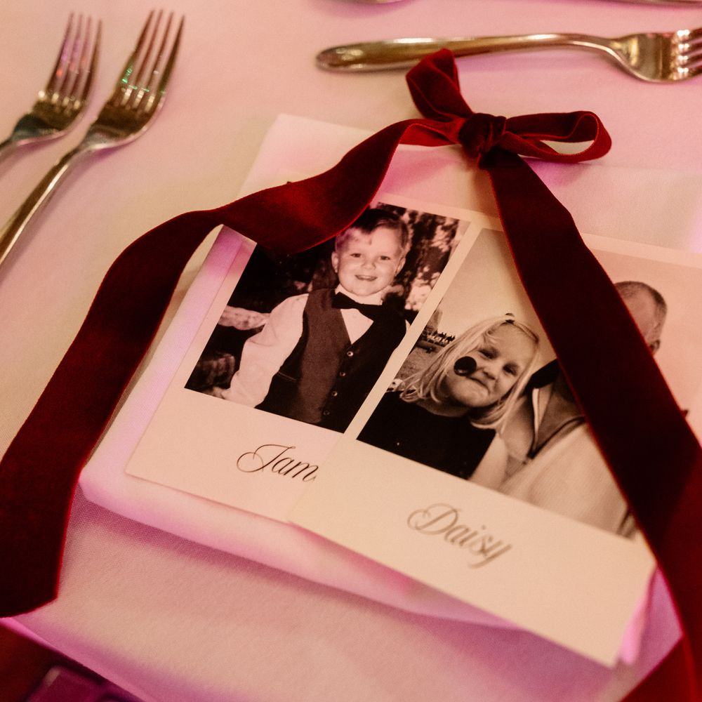 personalised table decor of bride and groom