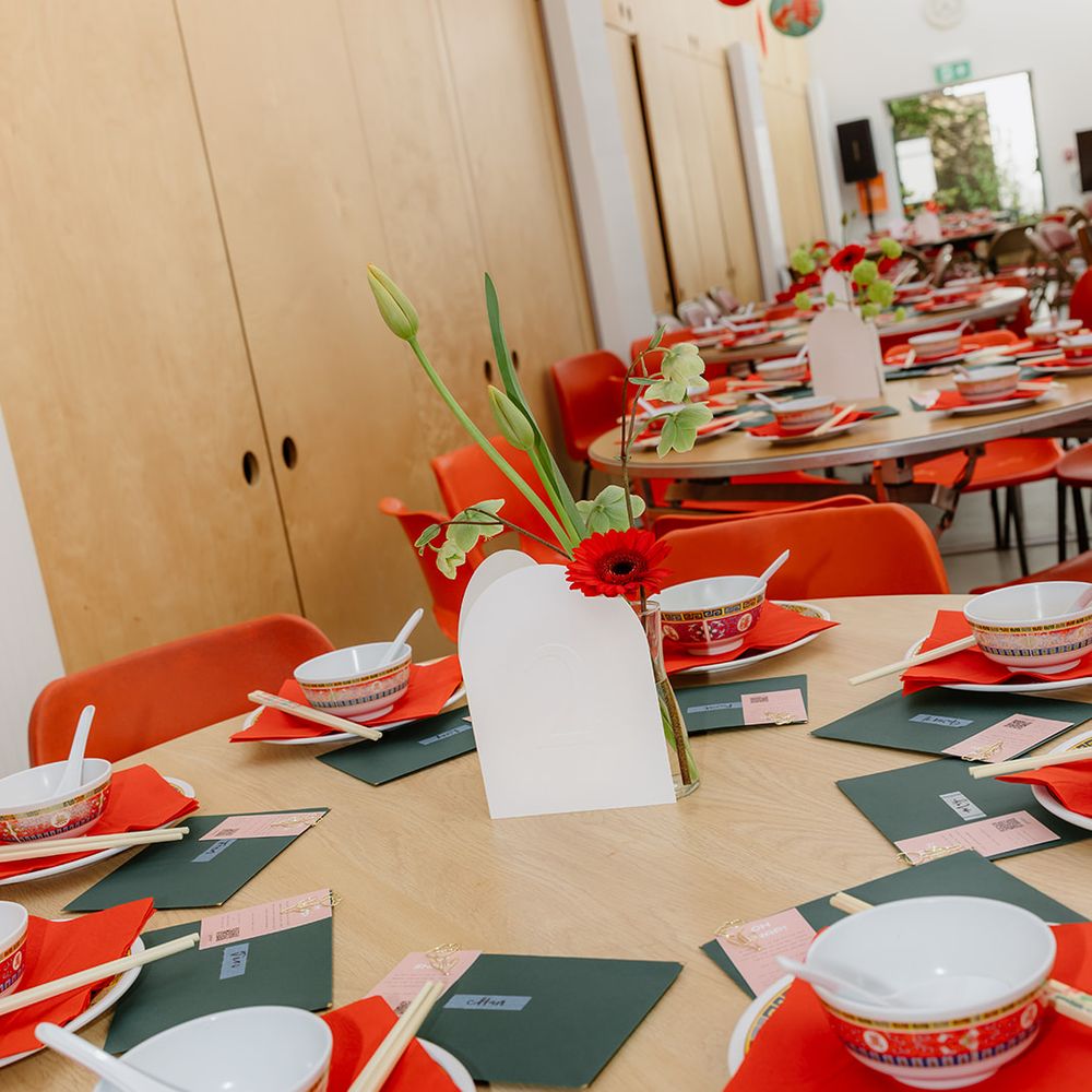 red theme chinese cutlery tablescape