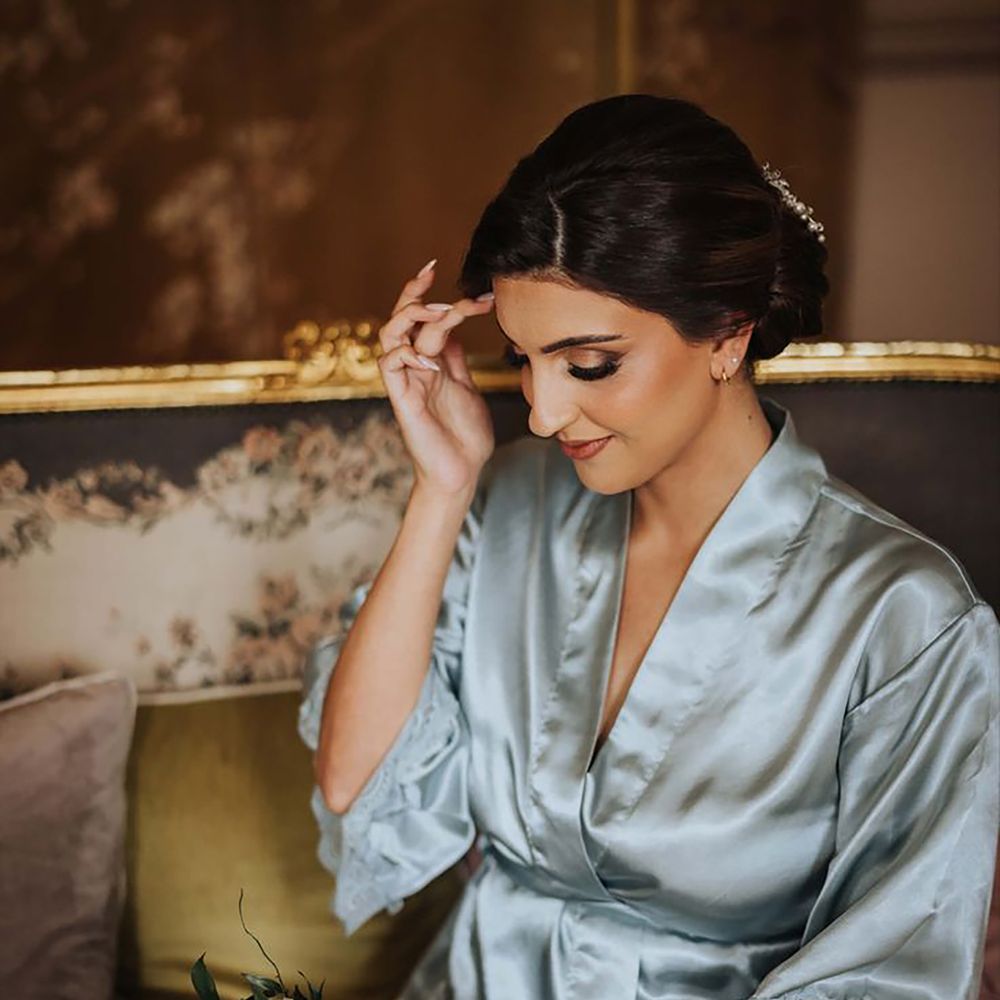 Something blue satin bridal robe