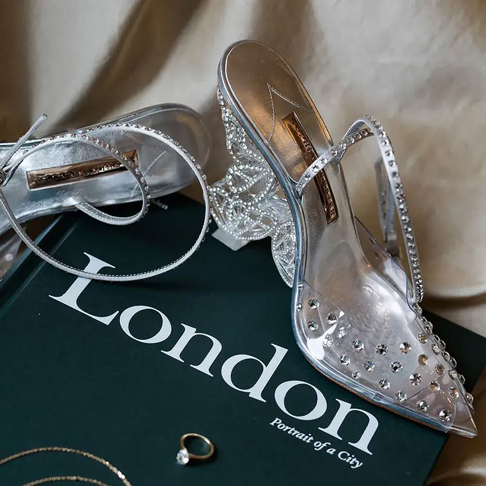 Something new metallic silver Sophia Webster wedding shoes
