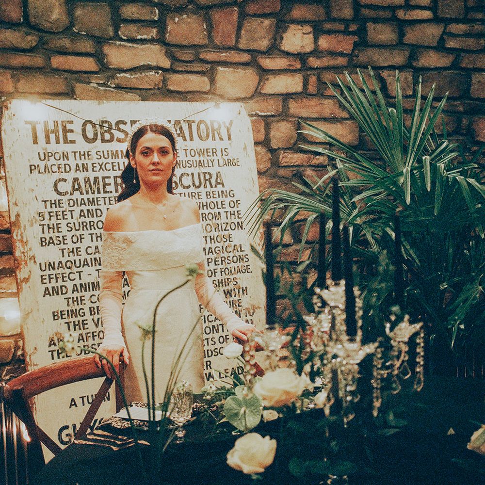 bride in black leopard print decor wedding