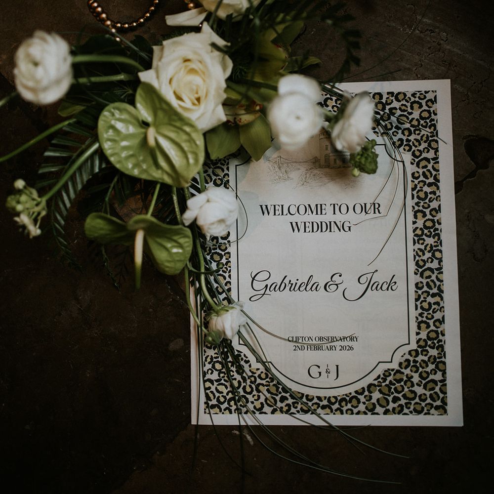 gold bead anthurium bouquet leopard print stationary