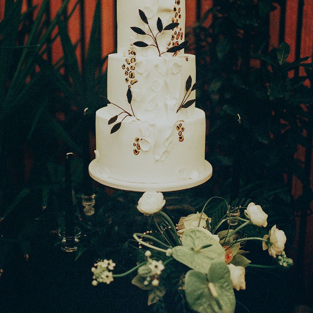 gold leopard print detail wedding cake