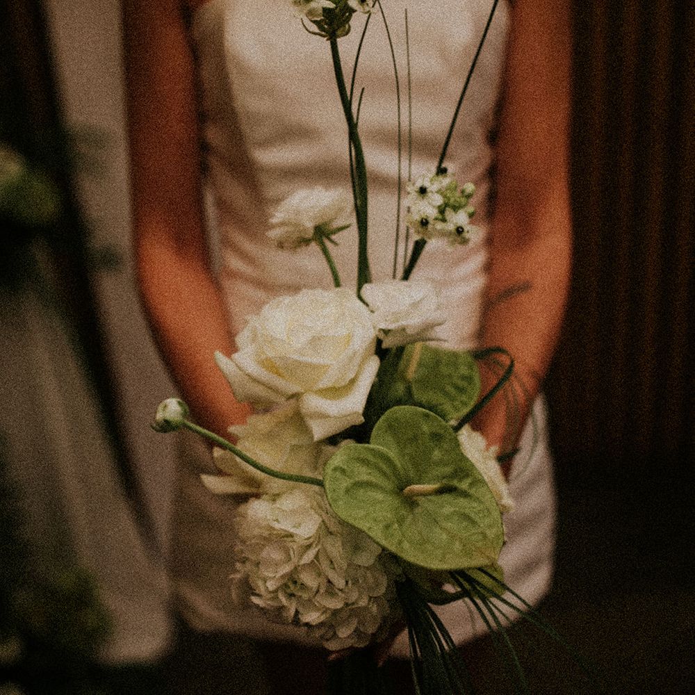 green anthurium white rose bouquet
