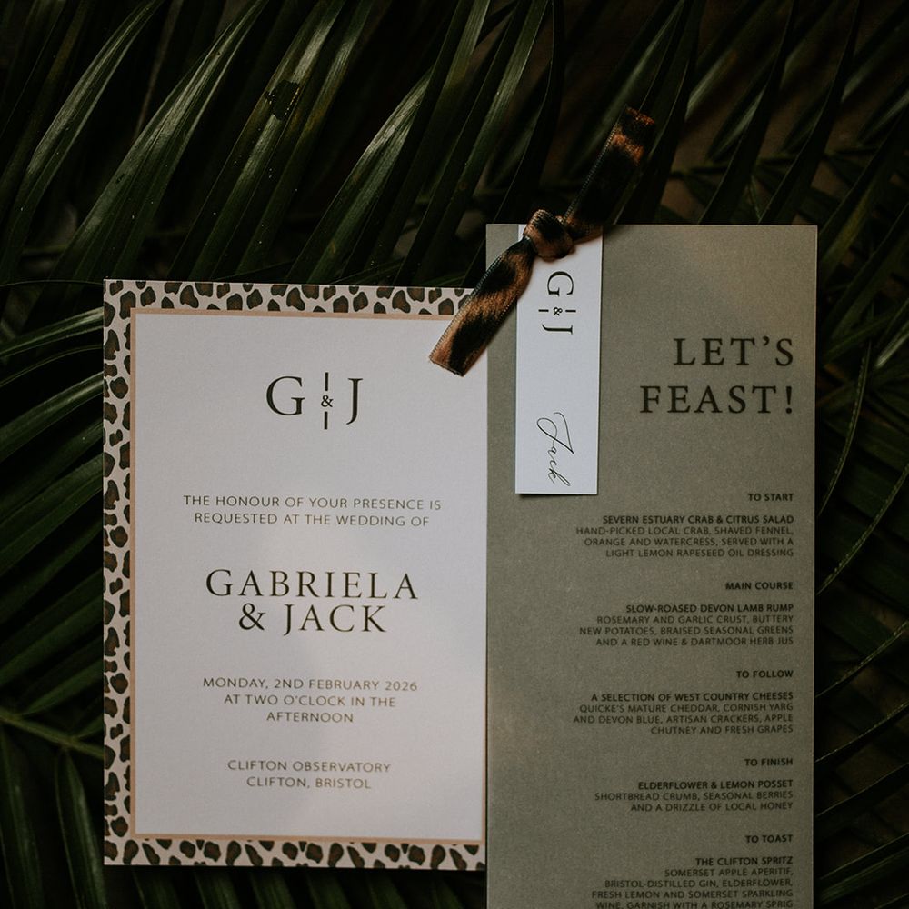 leopard print ribbon wedding stationary