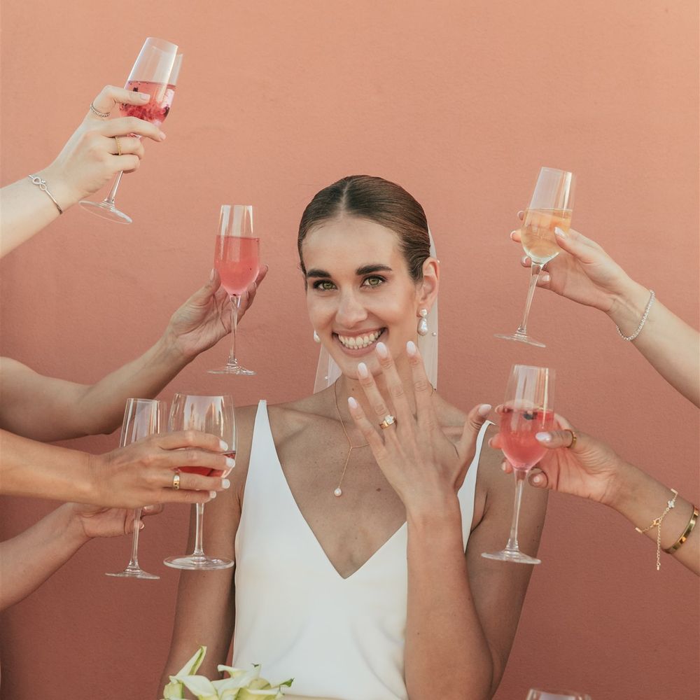bride shows off ring