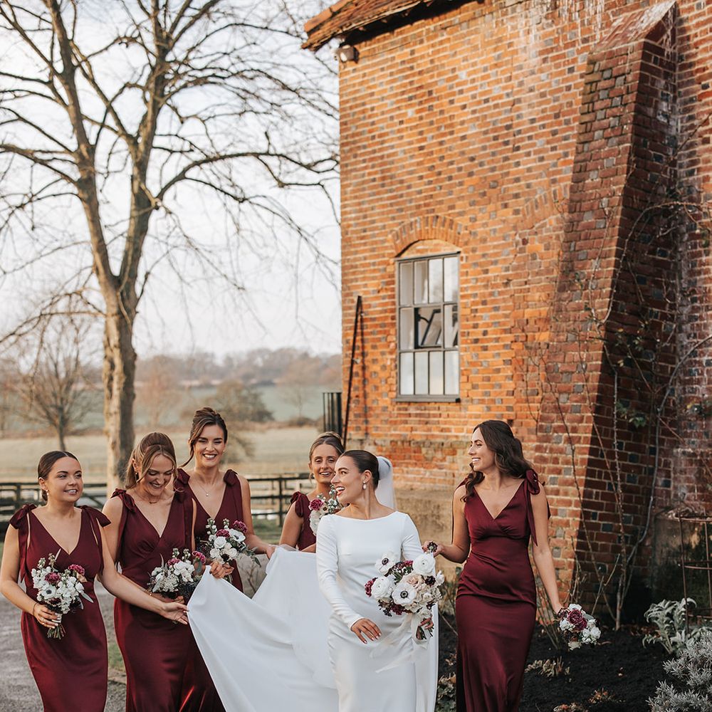 silk burgundy deep red bridesmaids dresses