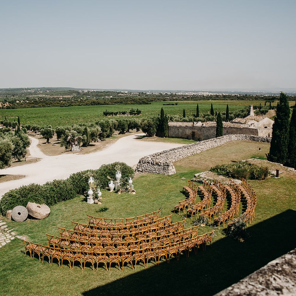 italian vineyard ceremony half moon setup