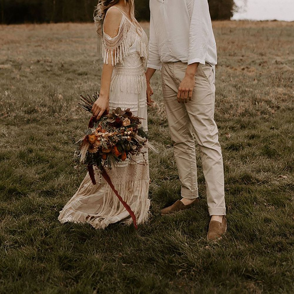 Boho style fringe wedding dress