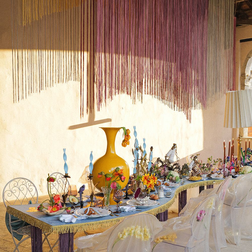 colourful tablescape fringe decor