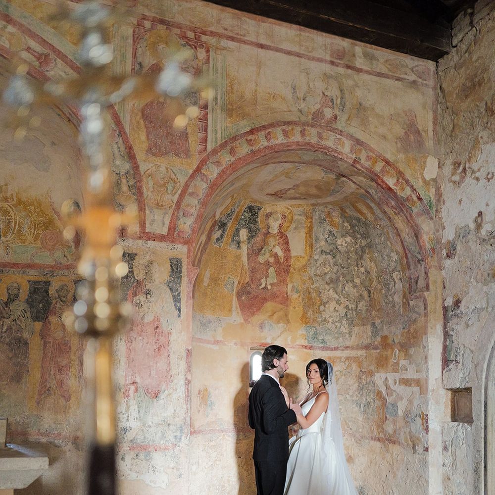 romantic couple portrait chapel fresco wedding inspiration