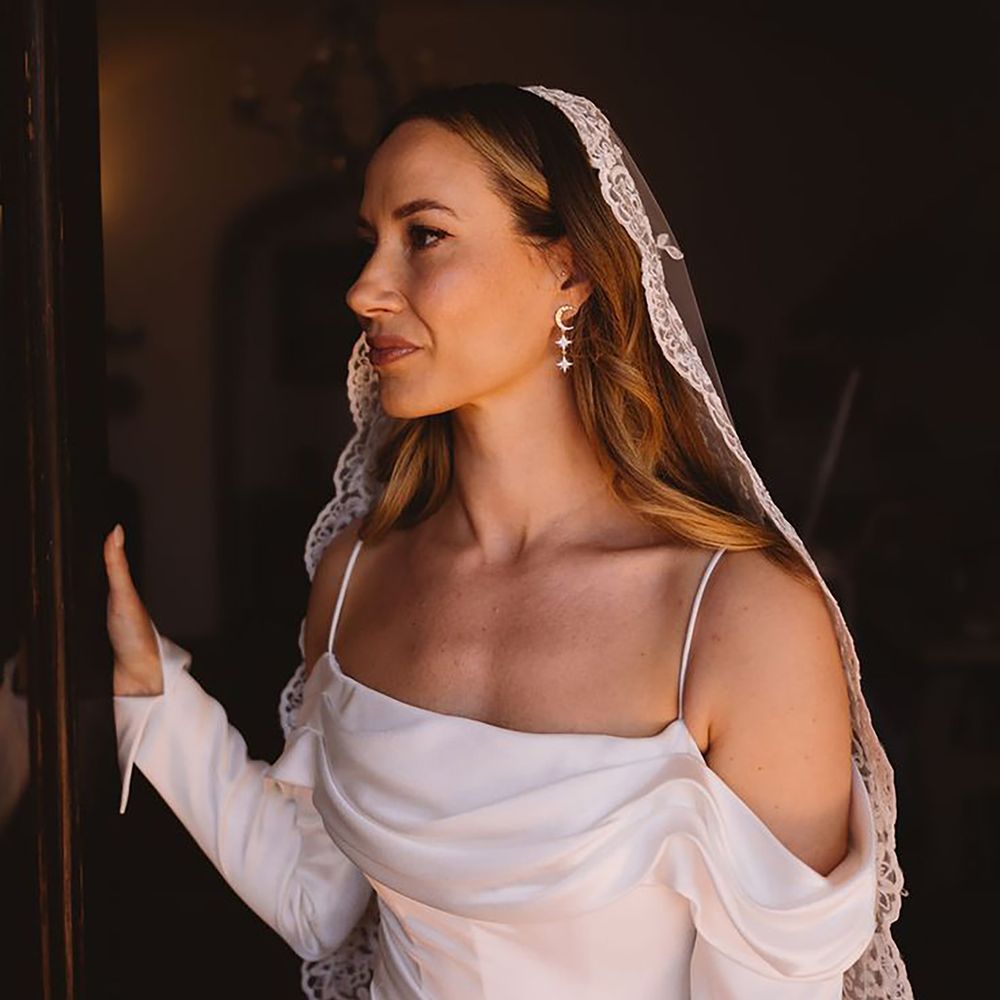 Moon and star bridal earrings