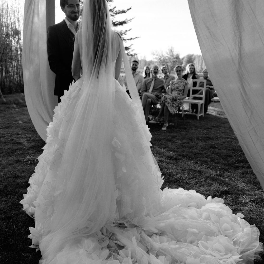 layered tulle floral detailing structured wedding gown