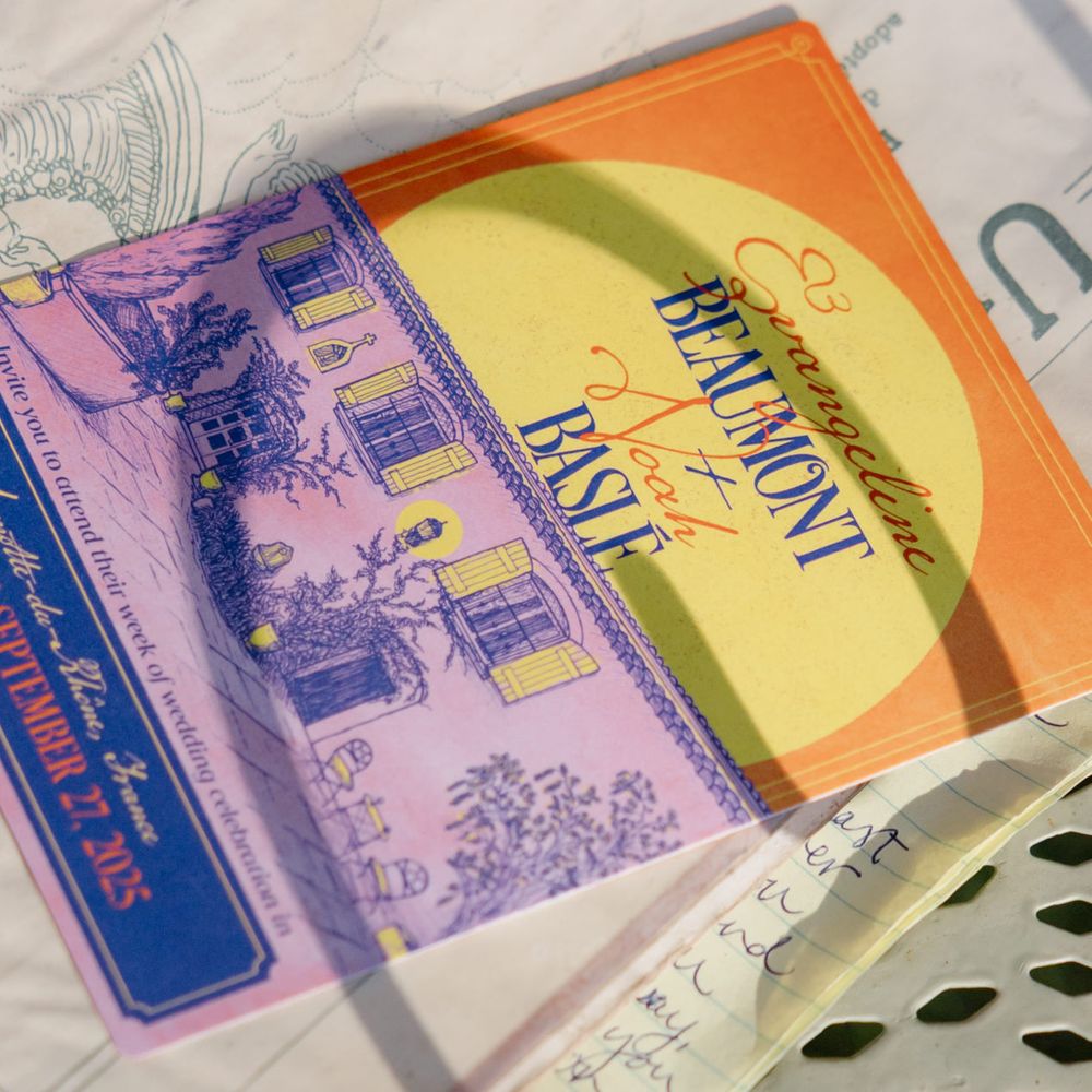 orange yellow french style wedding stationary