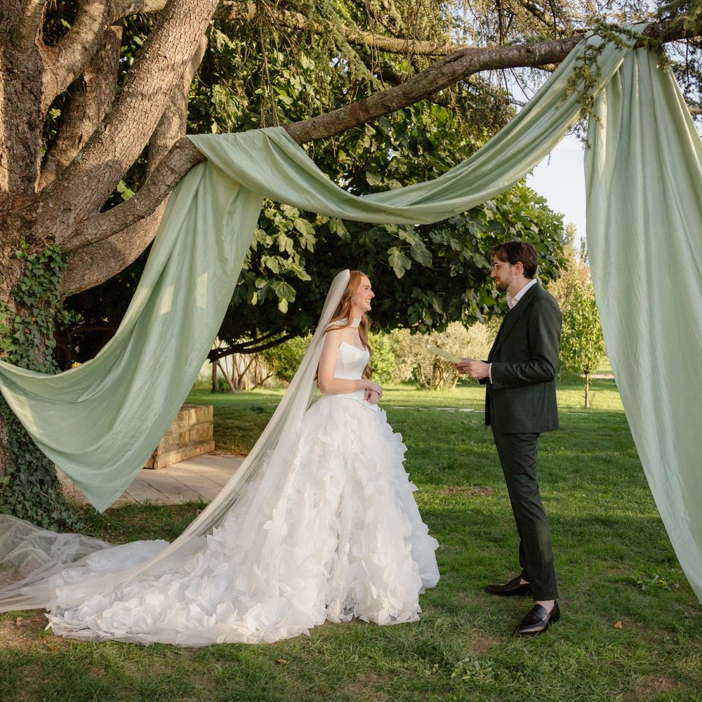 pale green ceremony archway fabric detailing