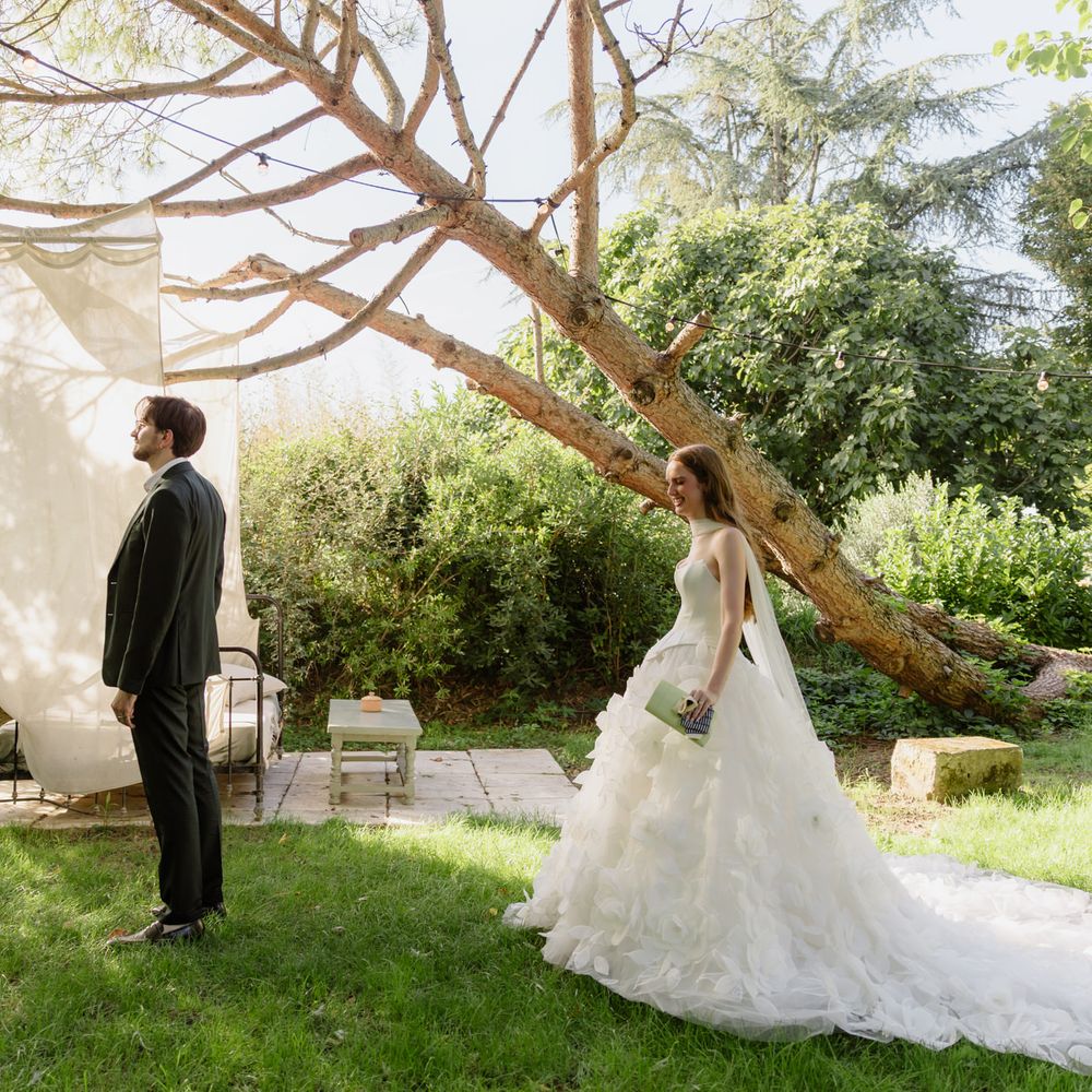 south of france wedding outdoor first look