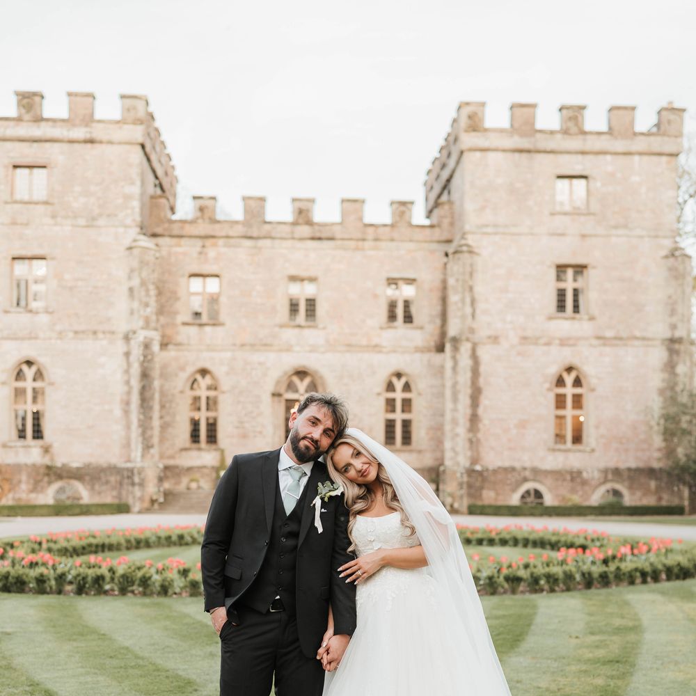 married couple castle wedding tulip gardens