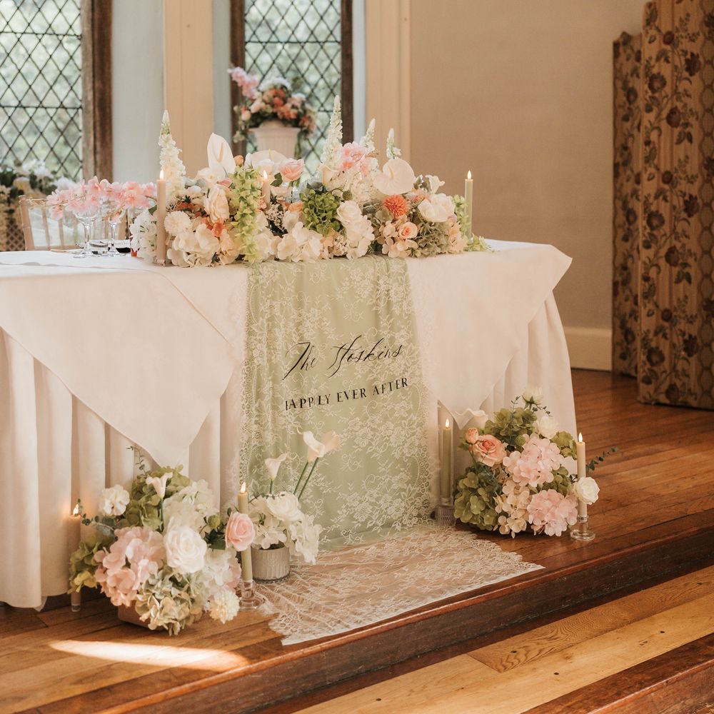 sage green pastel pink personalised wedding signage