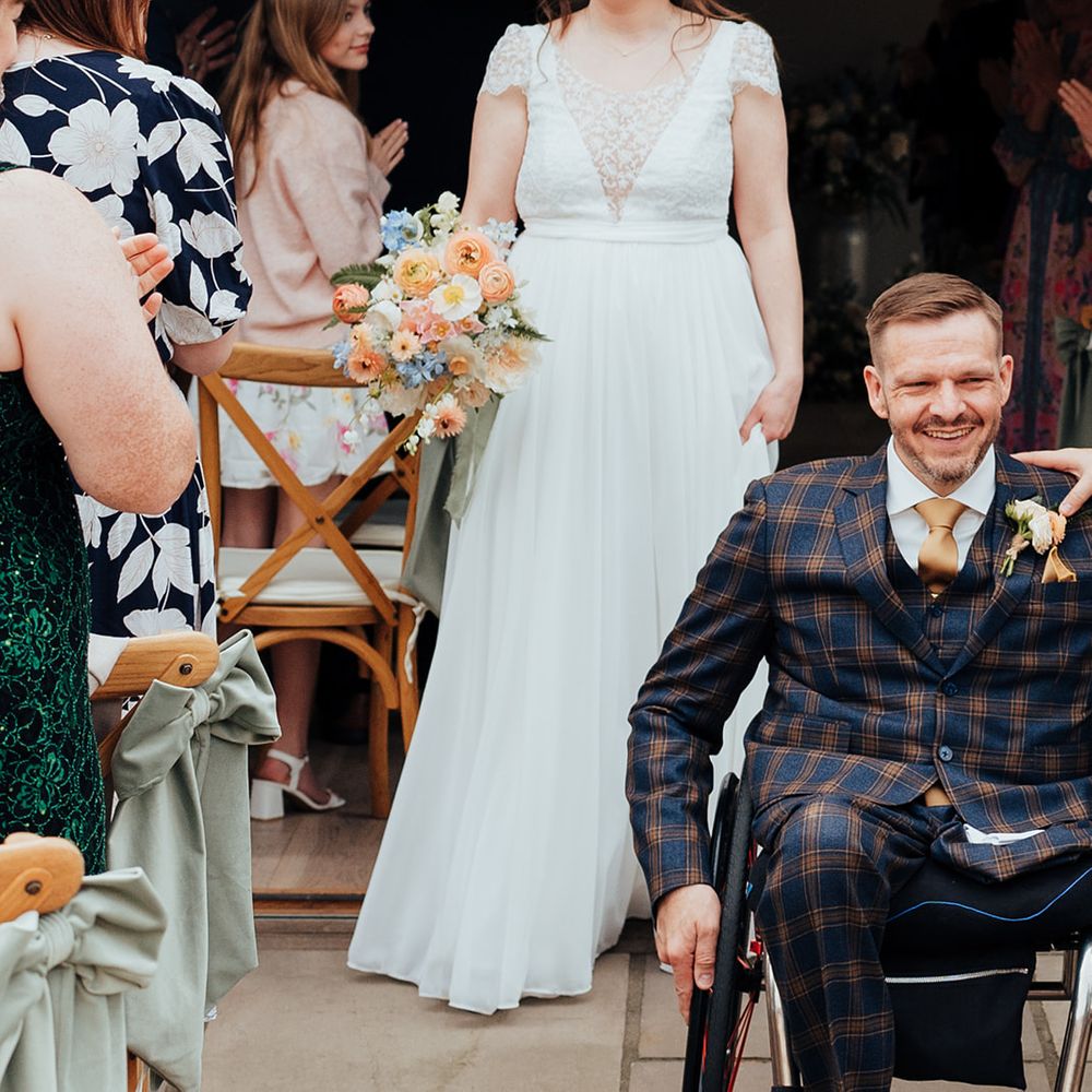 bride groom exit married couple smiling