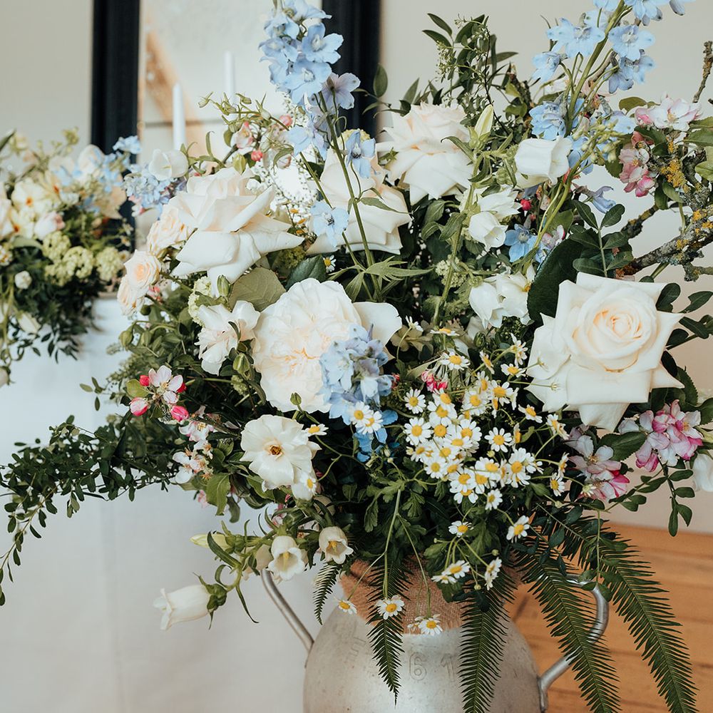 pastel blue peach floral displays