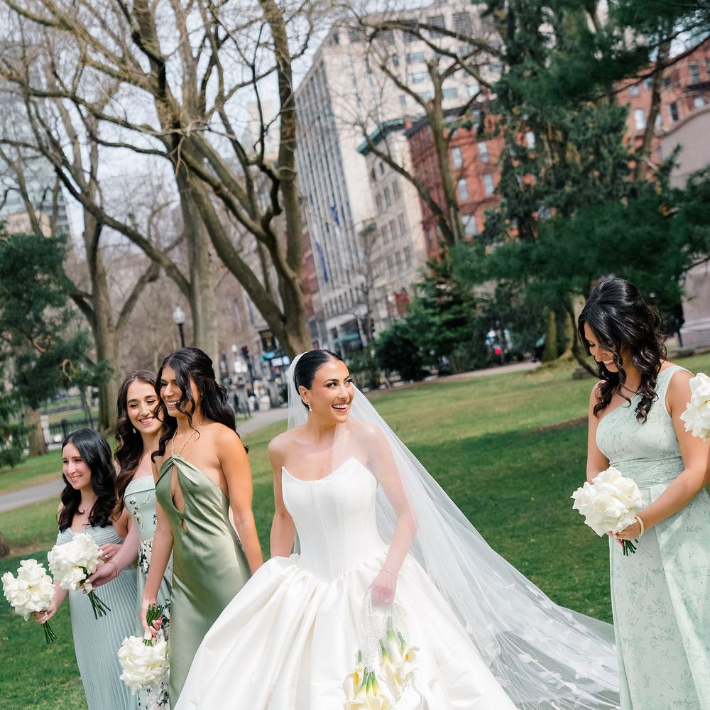structured wedding ball gown sage green bridesmaid dresses