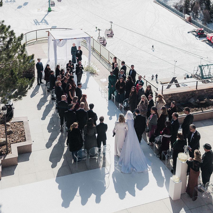 destination mountain wedding ceremony ski slope ceremony
