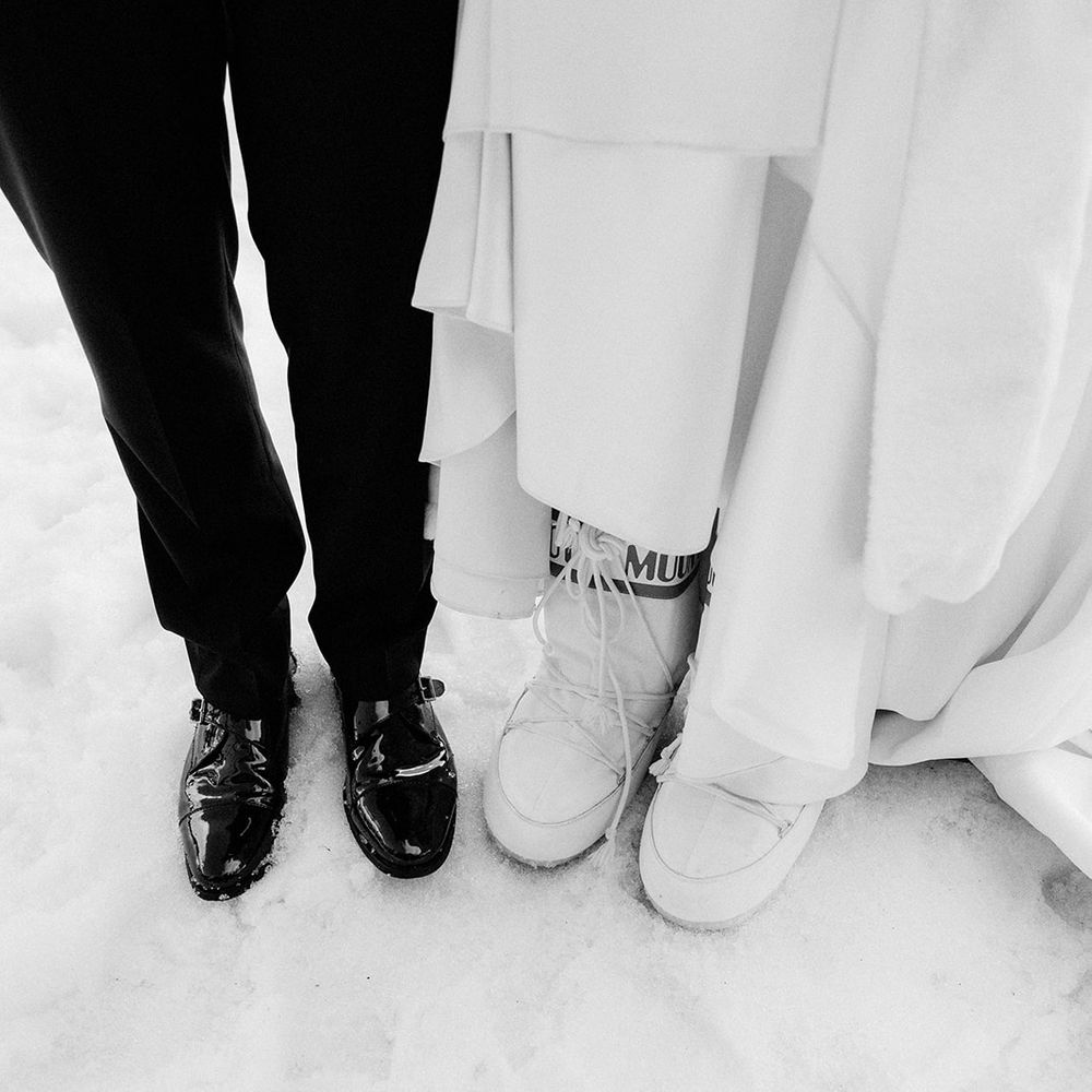 moon boot bridal fashion winter wedding shoe detail