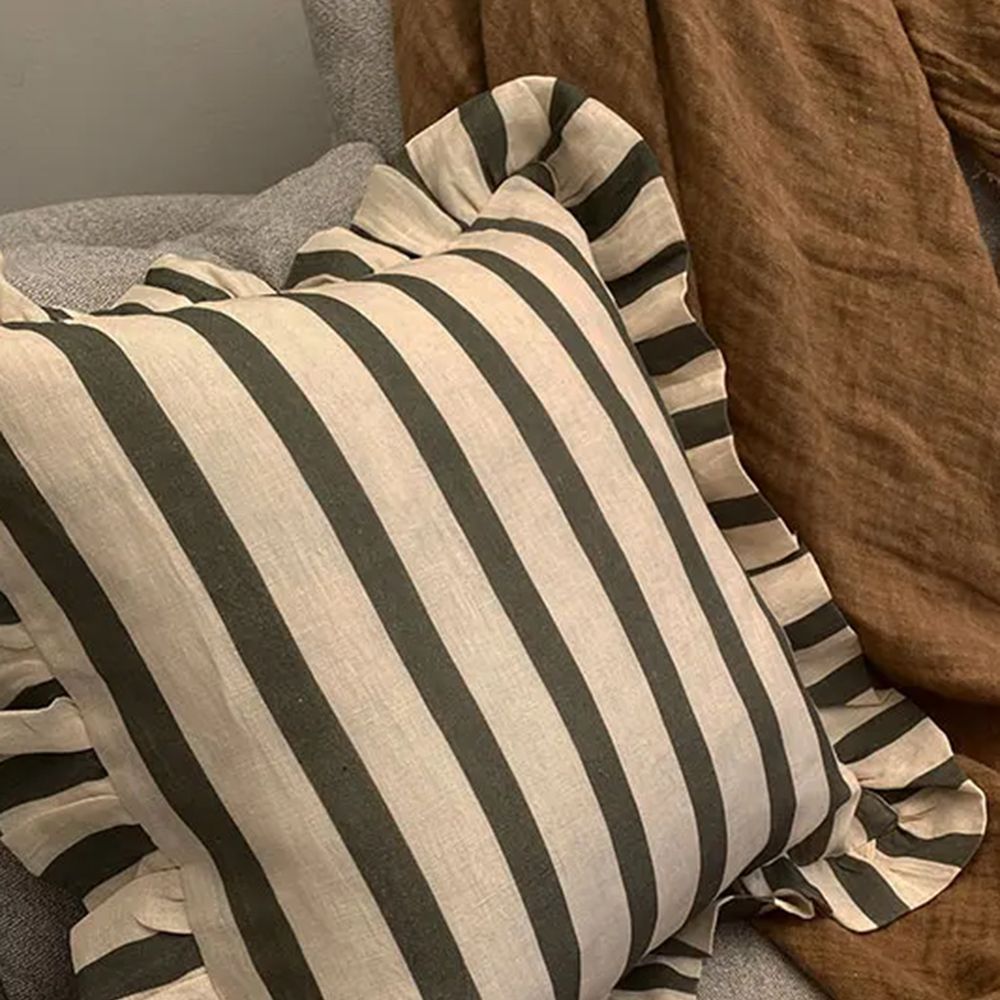 Amuse La Bouche Stripe Cushion Cover, Olive & Ivory
