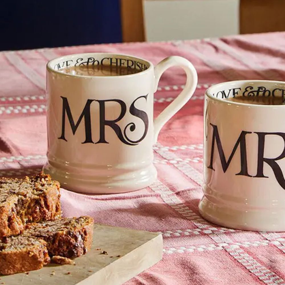 Emma Bridgewater Black Toast Set of 2 Mr & Mrs Mugs, Cream