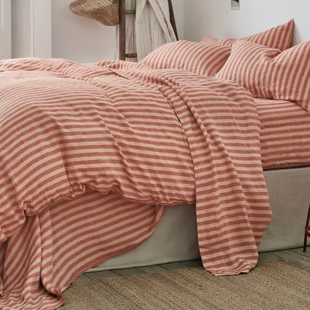 Piglet In Bed Pembroke Stripe Duvet Cover, King, Sandstone Red