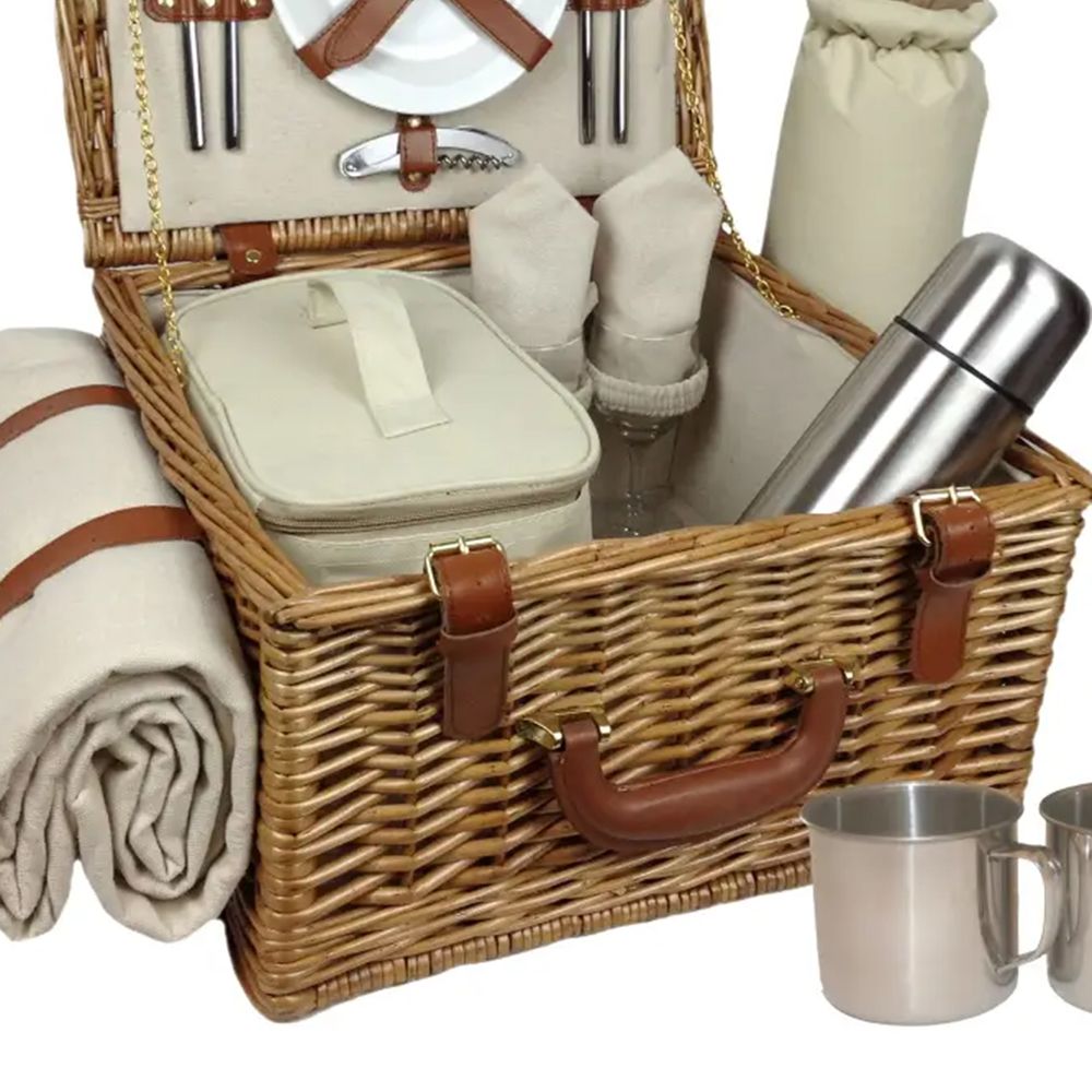 Willow & Wicker Deluxe Picnic Hamper Cream Brown