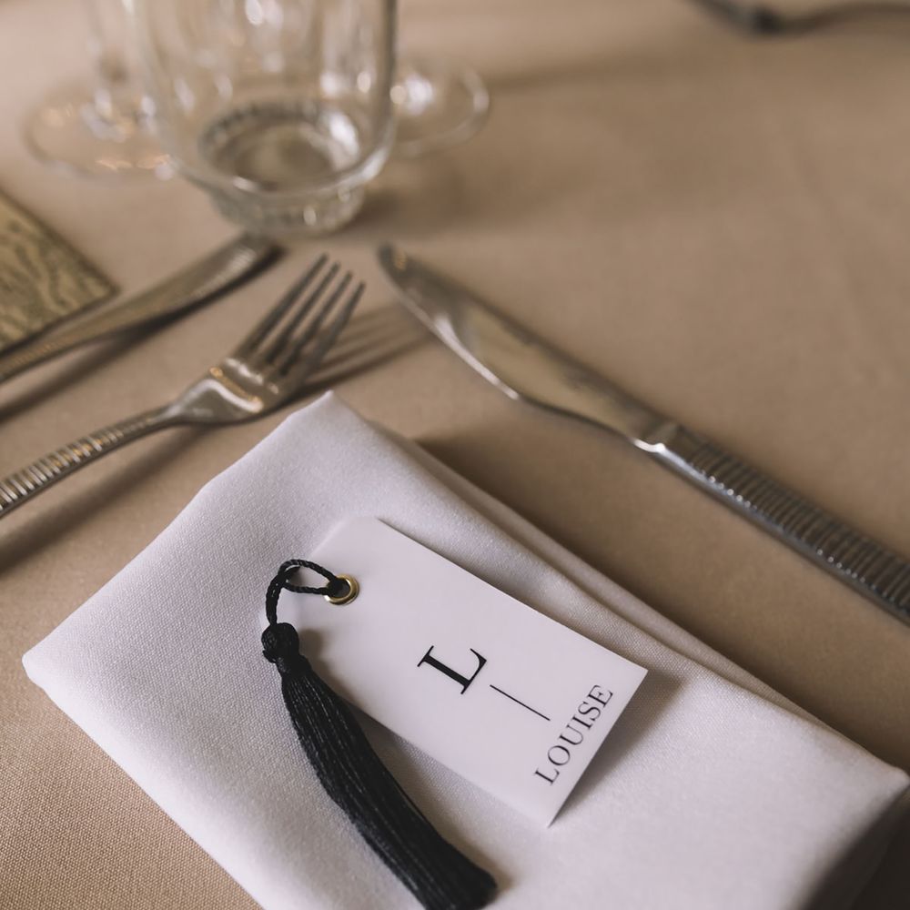 Monochrome wedding place name tag