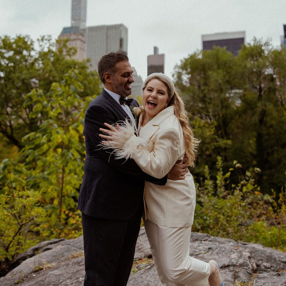 just married intimate central park ceremony