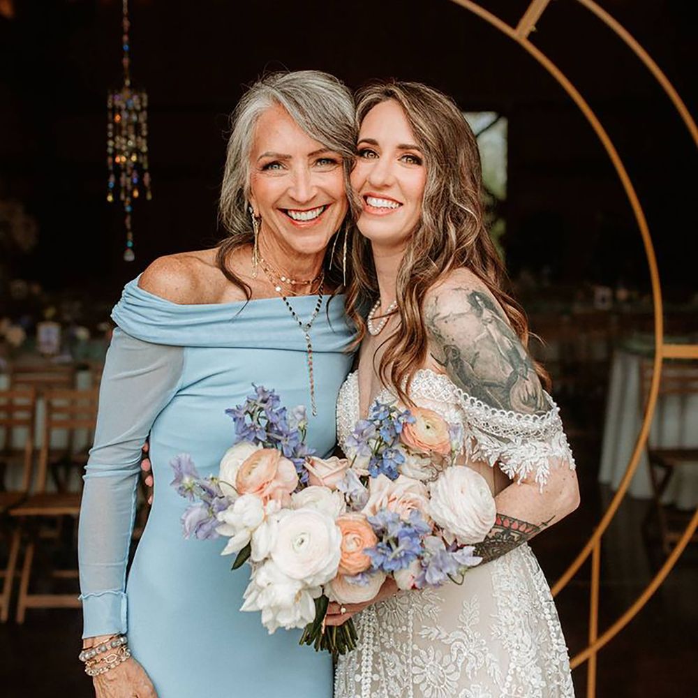 Mother of the bride with glowy illuminating makeup for mature skin