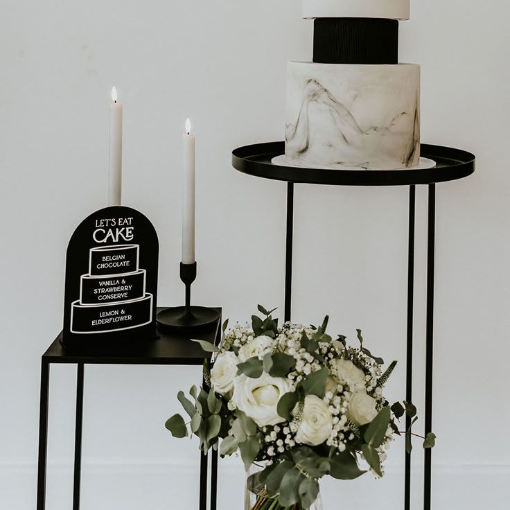 Black & White Marble Wedding Cake with Monogrammed Initials