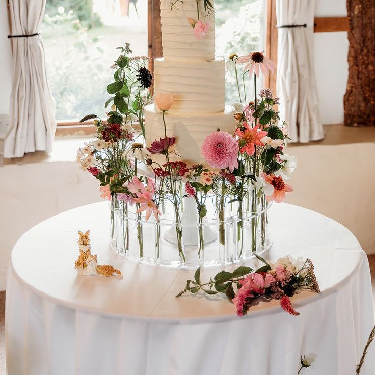 Botanical Wedding Cake with Flower Stem Cake Stand
