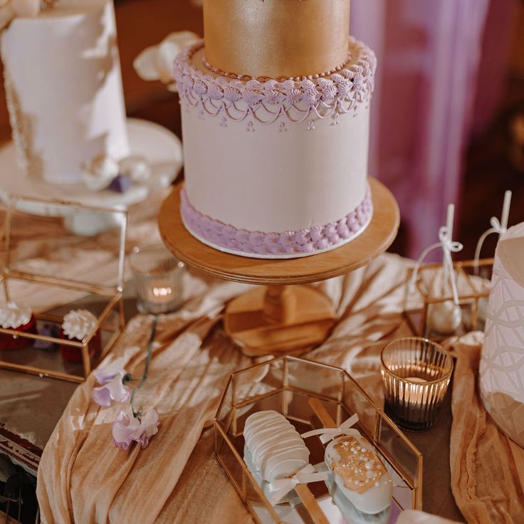 Lilac & Gold Two Tier Wedding Cake Design