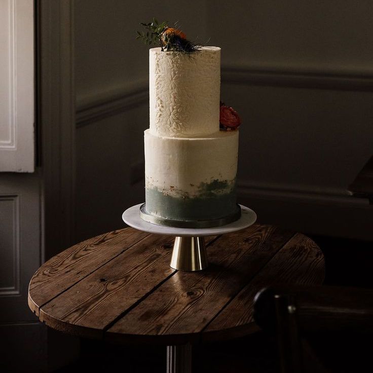 Two Tier White and Green Ombré Wedding Cake with Flower Decor