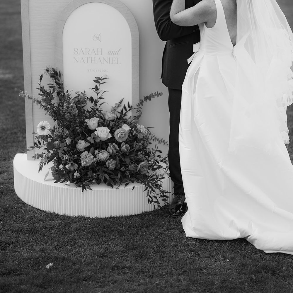 triple arched wedding signage decor 